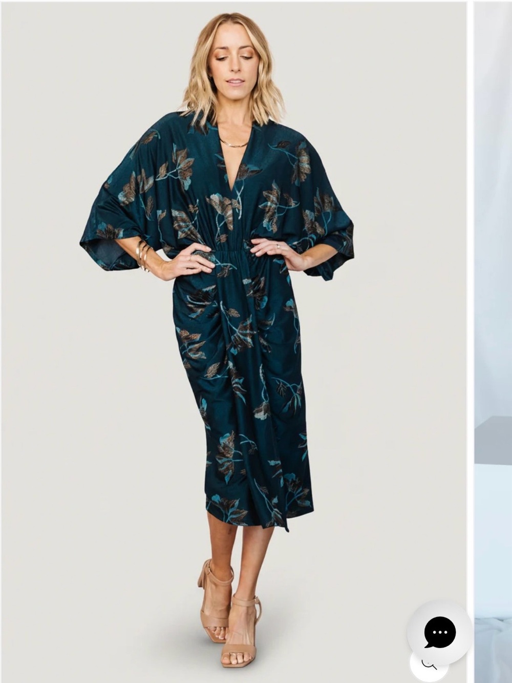 Baltic Born Teal Floral Midi Dress with Brown Accents